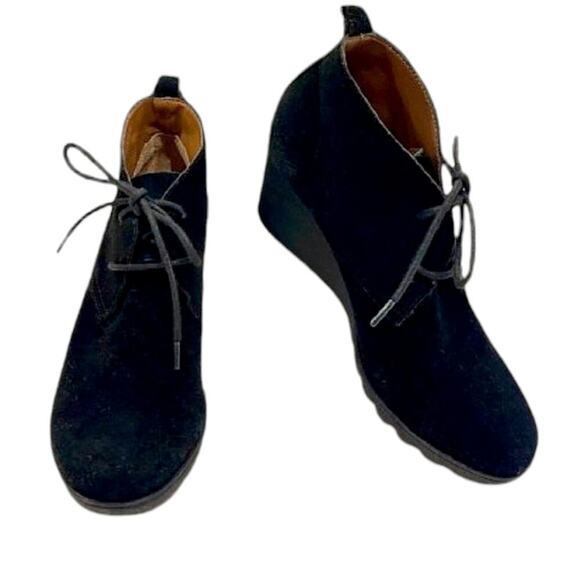 Donald J. Pliner Black Suede Lace-up Heeled Wedge Ankle Booties Size 11 - Picture 13 of 14